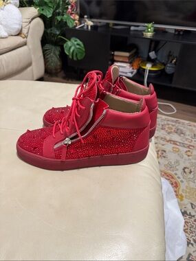 Giuseppe Zanotti Red Crystal-Embellished High-Top Sneakers
